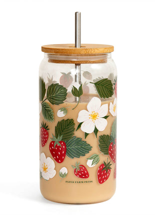 Strawberry Patch Glass Can