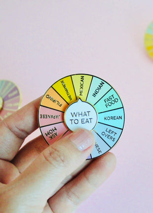 What To Eat Enamel Pin, Interactive Pin, Spinning Pin