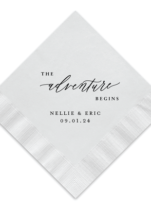 Adventure Begins Cocktail Napkin - Personalized Custom Cocktail Napkin