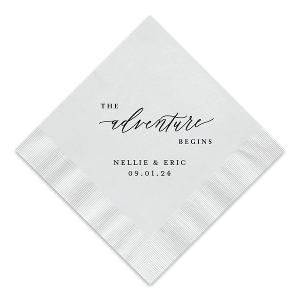 Adventure Begins Cocktail Napkin - Personalized Custom Cocktail Napkin