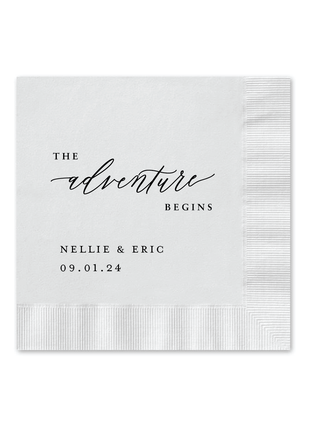 Adventure Begins Cocktail Napkin - Personalized Custom Cocktail Napkin