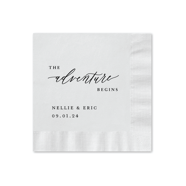 Adventure Begins Cocktail Napkin - Personalized Custom Cocktail Napkin