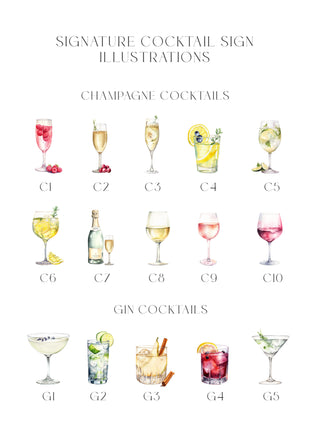 Signature Cocktail Sign | Personalized Watercolor Signature Drinks Sign with Custom Drinks