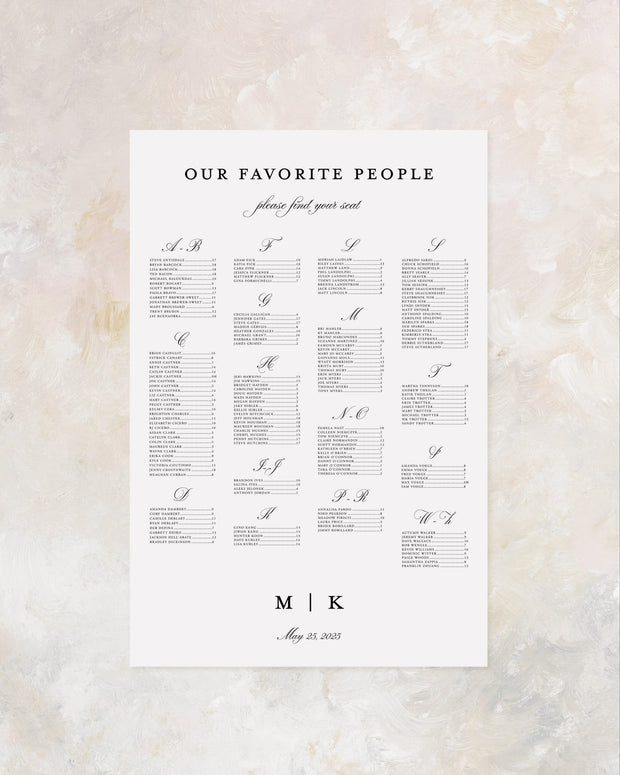 Seating chart for wedding reception