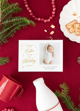 Extra Cheer Custom Newborn Holiday Card with Foil Print