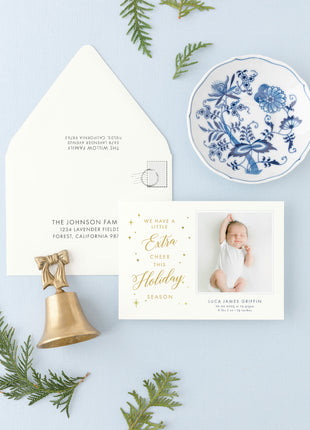 Extra Cheer Custom Newborn Holiday Card with Foil Print
