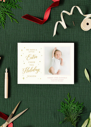 Extra Cheer Custom Newborn Holiday Card with Foil Print