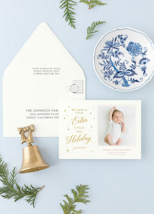 Extra Cheer Custom Newborn Holiday Card with Foil Print