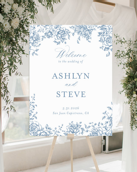 French Toile Floral Welcome Sign