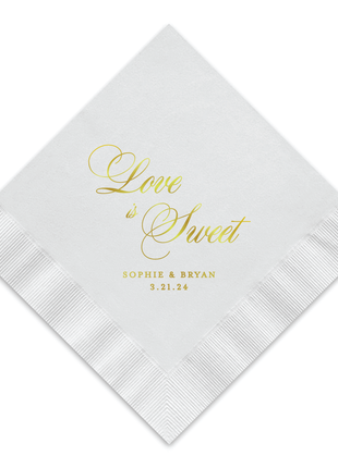 Love Is Sweet Cocktail Napkin - Personalized Custom Cocktail Napkin