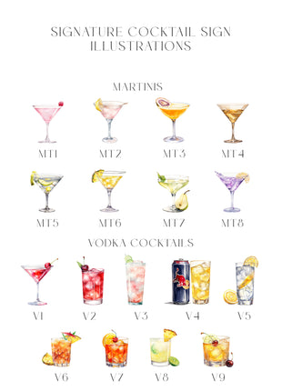 Signature Cocktail Sign | Personalized Watercolor Signature Drinks Sign with Custom Drinks