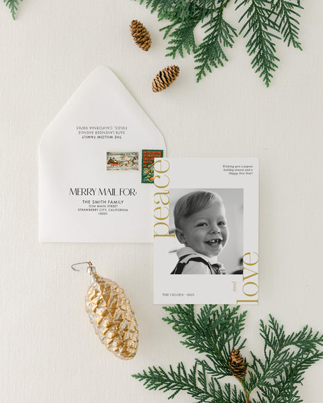 Peace & Love Foil Custom Holiday Card