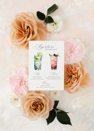 Signature Cocktail Sign | Personalized Watercolor Signature Drinks Sign with Custom Drinks