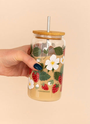 Strawberry Patch Glass Can