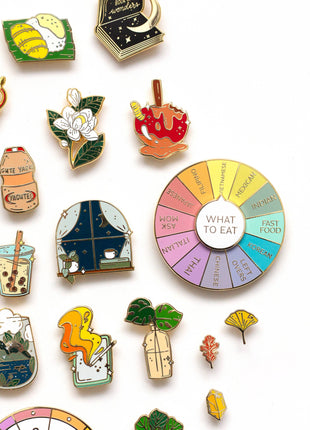 What To Eat Enamel Pin, Interactive Pin, Spinning Pin