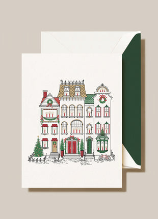 Cozy Brownstones Folded Greeting Card Set - Crane Boxed Holiday