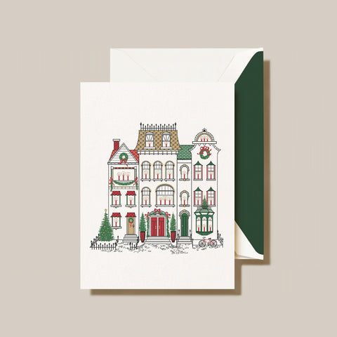 Cozy Brownstones Folded Greeting Card Set - Crane Boxed Holiday