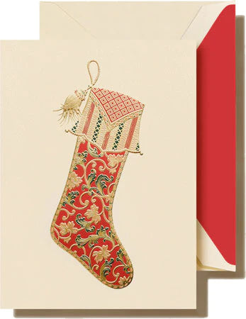 Paisley Stocking Folded Greeting Card Set - Crane Boxed Holiday