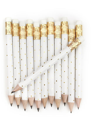 Gold Dot Mini Pencils - White