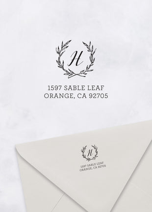 Wreath Initial Custom Return Address Stamp