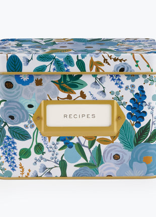 Garden Party Blue Tin Recipe Box